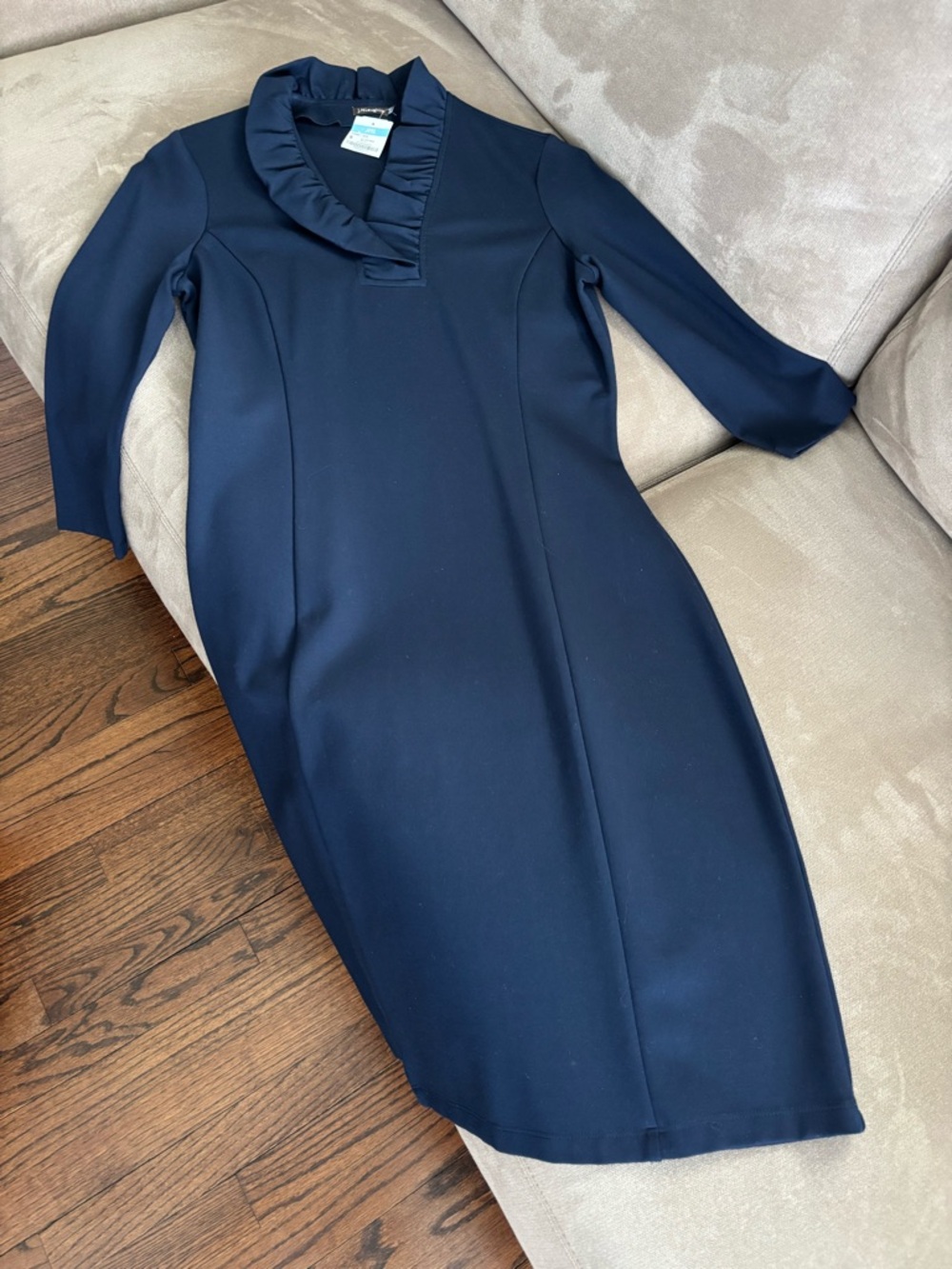 J. McLaughlin”Terin” Navy Ruffle-Collar Sheath Dress, Never Worn